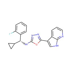 Fc1ccccc1[C@H](Nc1nnc(-c2c[nH]c3ncccc23)o1)C1CC1 ZINC000103247490