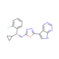 Fc1ccccc1[C@H](Nc1nnc(-c2c[nH]c3ncncc23)o1)C1CC1 ZINC000103247495