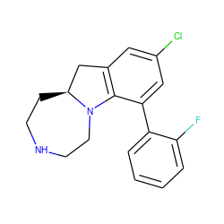 Fc1ccccc1-c1cc(Cl)cc2c1N1CCNCC[C@H]1C2 ZINC000013535504