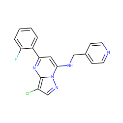 Fc1ccccc1-c1cc(NCc2ccncc2)n2ncc(Cl)c2n1 ZINC000034647586