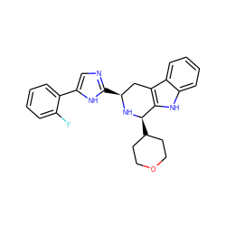 Fc1ccccc1-c1cnc([C@H]2Cc3c([nH]c4ccccc34)[C@@H](C3CCOCC3)N2)[nH]1 ZINC000653723250