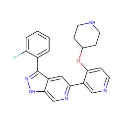 Fc1ccccc1-c1n[nH]c2cnc(-c3cnccc3OC3CCNCC3)cc12 ZINC000205245678