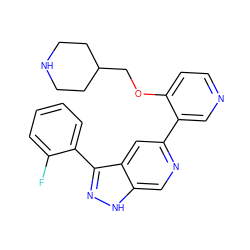 Fc1ccccc1-c1n[nH]c2cnc(-c3cnccc3OCC3CCNCC3)cc12 ZINC000205268406