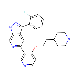 Fc1ccccc1-c1n[nH]c2cnc(-c3cnccc3OCCC3CCNCC3)cc12 ZINC000205261858