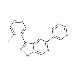 Fc1ccccc1-c1n[nH]c2cnc(-c3cncnc3)cc12 ZINC000205255662