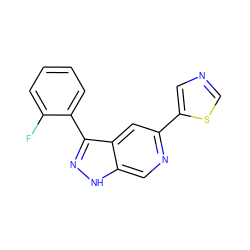 Fc1ccccc1-c1n[nH]c2cnc(-c3cncs3)cc12 ZINC000205264776