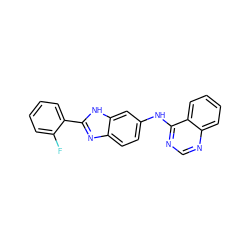 Fc1ccccc1-c1nc2ccc(Nc3ncnc4ccccc34)cc2[nH]1 ZINC000299830737