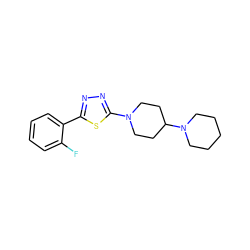 Fc1ccccc1-c1nnc(N2CCC(N3CCCCC3)CC2)s1 ZINC000066258771