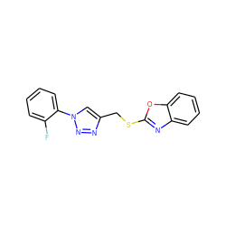 Fc1ccccc1-n1cc(CSc2nc3ccccc3o2)nn1 ZINC000169340325