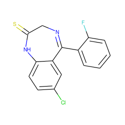 Fc1ccccc1C1=NCC(=S)Nc2ccc(Cl)cc21 ZINC000033902771