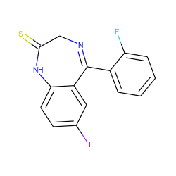 Fc1ccccc1C1=NCC(=S)Nc2ccc(I)cc21 ZINC000034384098