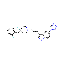 Fc1ccccc1CC1(F)CCN(CCCc2c[nH]c3ccc(-n4cnnc4)cc23)CC1 ZINC000013557022