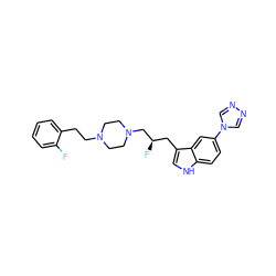 Fc1ccccc1CCN1CCN(C[C@H](F)Cc2c[nH]c3ccc(-n4cnnc4)cc23)CC1 ZINC000022930976