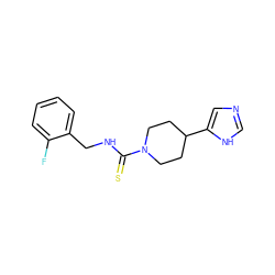 Fc1ccccc1CNC(=S)N1CCC(c2cnc[nH]2)CC1 ZINC000013808019
