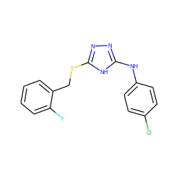 Fc1ccccc1CSc1nnc(Nc2ccc(Cl)cc2)[nH]1 ZINC000014964156