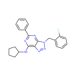 Fc1ccccc1Cn1nnc2c(NC3CCCC3)nc(-c3ccccc3)nc21 ZINC000028643323