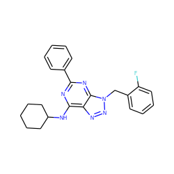 Fc1ccccc1Cn1nnc2c(NC3CCCCC3)nc(-c3ccccc3)nc21 ZINC000028643327