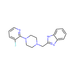 Fc1cccnc1N1CCN(Cc2nc3ccccc3[nH]2)CC1 ZINC000013581135