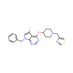 Fc1cn(Cc2ccccc2)c2ncnc(OC3CCN(Cc4cscn4)CC3)c12 ZINC000084614440