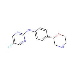 Fc1cnc(Nc2ccc([C@H]3CNCCO3)cc2)nc1 ZINC000149964669