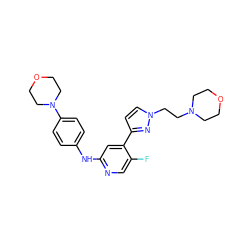 Fc1cnc(Nc2ccc(N3CCOCC3)cc2)cc1-c1ccn(CCN2CCOCC2)n1 ZINC000071341966