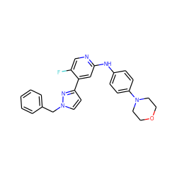 Fc1cnc(Nc2ccc(N3CCOCC3)cc2)cc1-c1ccn(Cc2ccccc2)n1 ZINC000071410438