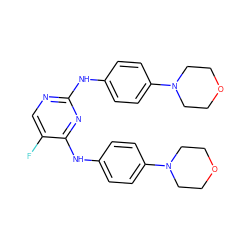 Fc1cnc(Nc2ccc(N3CCOCC3)cc2)nc1Nc1ccc(N2CCOCC2)cc1 ZINC000009273582