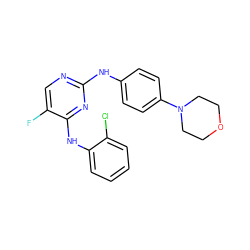 Fc1cnc(Nc2ccc(N3CCOCC3)cc2)nc1Nc1ccccc1Cl ZINC000087613228