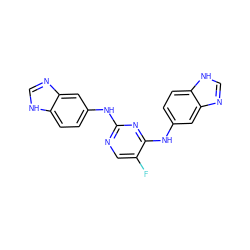 Fc1cnc(Nc2ccc3[nH]cnc3c2)nc1Nc1ccc2[nH]cnc2c1 ZINC000028523231