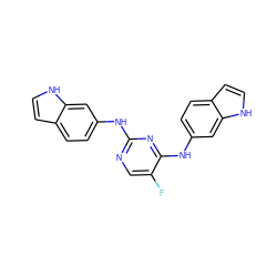 Fc1cnc(Nc2ccc3cc[nH]c3c2)nc1Nc1ccc2cc[nH]c2c1 ZINC000035791145