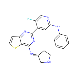 Fc1cnc(Nc2ccccc2)cc1-c1nc(N[C@@H]2CCNC2)c2sccc2n1 ZINC000223672326