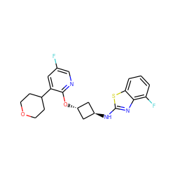 Fc1cnc(O[C@H]2C[C@H](Nc3nc4c(F)cccc4s3)C2)c(C2CCOCC2)c1 ZINC000146956936