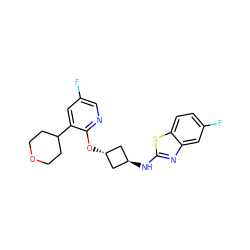 Fc1cnc(O[C@H]2C[C@H](Nc3nc4cc(F)ccc4s3)C2)c(C2CCOCC2)c1 ZINC000146925120