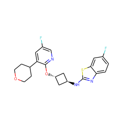 Fc1cnc(O[C@H]2C[C@H](Nc3nc4ccc(F)cc4s3)C2)c(C2CCOCC2)c1 ZINC000146011122