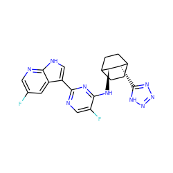 Fc1cnc2[nH]cc(-c3ncc(F)c(N[C@H]4C5CCC(CC5)[C@@H]4c4nnn[nH]4)n3)c2c1 ZINC000299860607