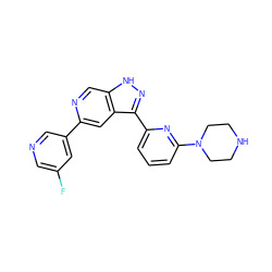 Fc1cncc(-c2cc3c(-c4cccc(N5CCNCC5)n4)n[nH]c3cn2)c1 ZINC000205249282