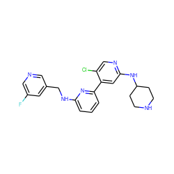 Fc1cncc(CNc2cccc(-c3cc(NC4CCNCC4)ncc3Cl)n2)c1 ZINC000169703668