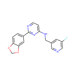 Fc1cncc(CNc2ccnc(-c3ccc4c(c3)OCO4)n2)c1 ZINC000096271422