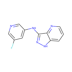 Fc1cncc(Nc2n[nH]c3cccnc23)c1 ZINC000166964379