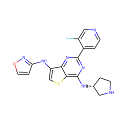 Fc1cnccc1-c1nc(N[C@@H]2CCNC2)c2scc(Nc3ccon3)c2n1 ZINC000223663147