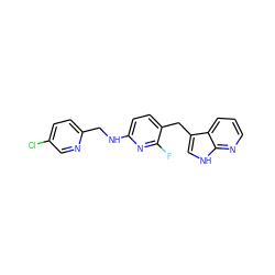 Fc1nc(NCc2ccc(Cl)cn2)ccc1Cc1c[nH]c2ncccc12 ZINC000117422465