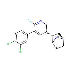 Fc1ncc([C@@H]2C[C@H]3CC[C@H]2N3)cc1-c1ccc(Cl)c(Cl)c1 ZINC000299807248