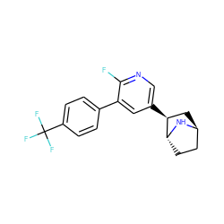 Fc1ncc([C@H]2C[C@H]3CC[C@H]2N3)cc1-c1ccc(C(F)(F)F)cc1 ZINC000254093949