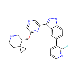 Fc1ncccc1-c1ccc2[nH]nc(-c3cncc(O[C@H]4CNCCC45CC5)n3)c2c1 ZINC000299861000