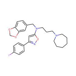 Ic1ccc(-c2cc(N(CCCN3CCCCCC3)Cc3ccc4c(c3)OCO4)on2)cc1 ZINC000026956383