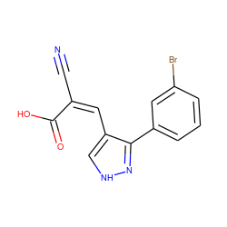 N#C/C(=C/c1c[nH]nc1-c1cccc(Br)c1)C(=O)O ZINC000003888089