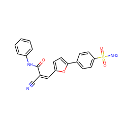 N#C/C(=C/c1ccc(-c2ccc(S(N)(=O)=O)cc2)o1)C(=O)Nc1ccccc1 ZINC000013130456