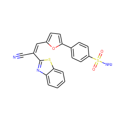 N#C/C(=C/c1ccc(-c2ccc(S(N)(=O)=O)cc2)o1)c1nc2ccccc2s1 ZINC000004755683