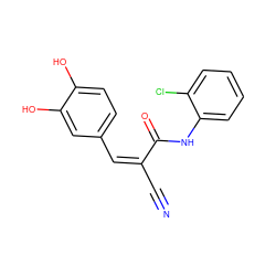 N#C/C(=C/c1ccc(O)c(O)c1)C(=O)Nc1ccccc1Cl ZINC000038140609