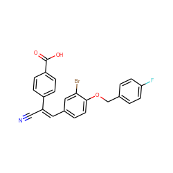 N#C/C(=C/c1ccc(OCc2ccc(F)cc2)c(Br)c1)c1ccc(C(=O)O)cc1 ZINC000002888629